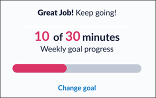 Screenshot of learning progress field in the mobile app. Button below to change goal.