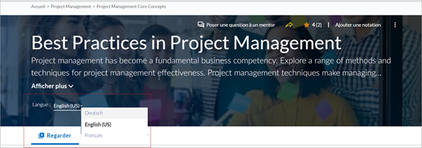 Screenshot of a channel. The language drop down is open to show the language options.