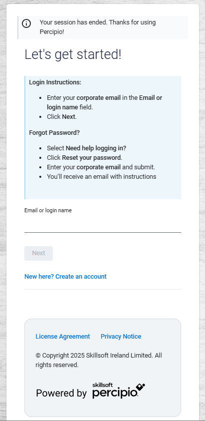 Login page that shows a customized pop-up message.
