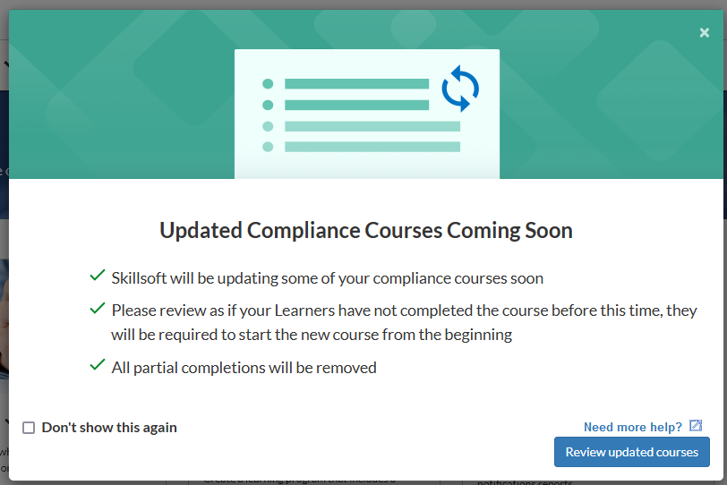 Updated compliance courses coming soon message