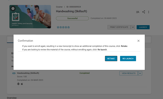 Confirmation popup with buttons to Retake or Re-Launch