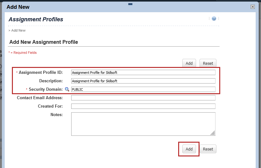 Add new assignment profile page