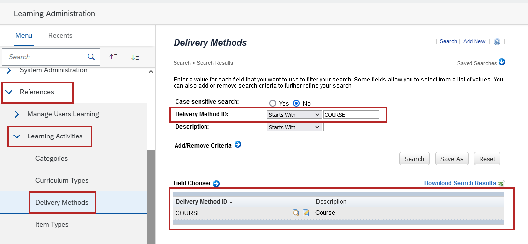 Delivery method ID search