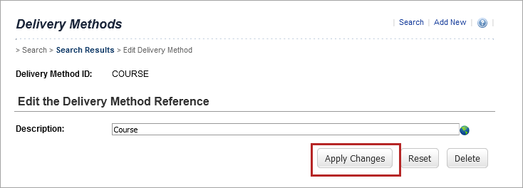 Apply changes button on delivery methods page