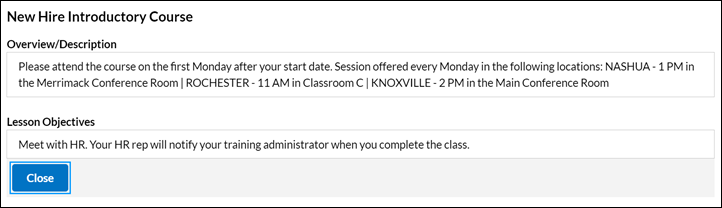 new hire introductory course message