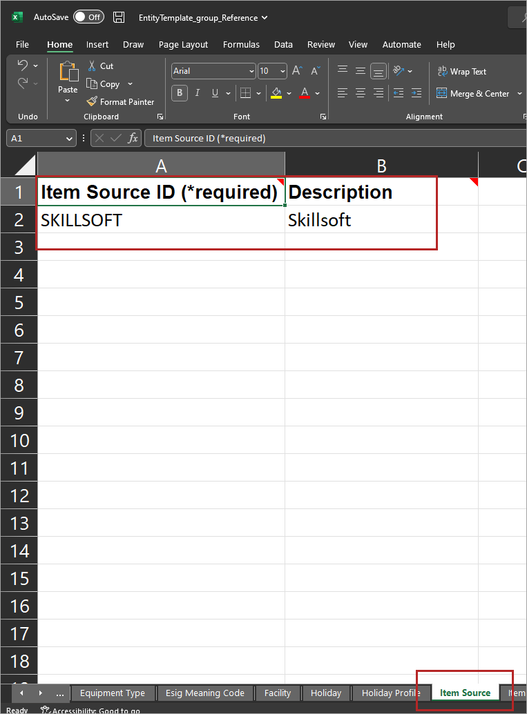 Item source ID column in spreadsheet