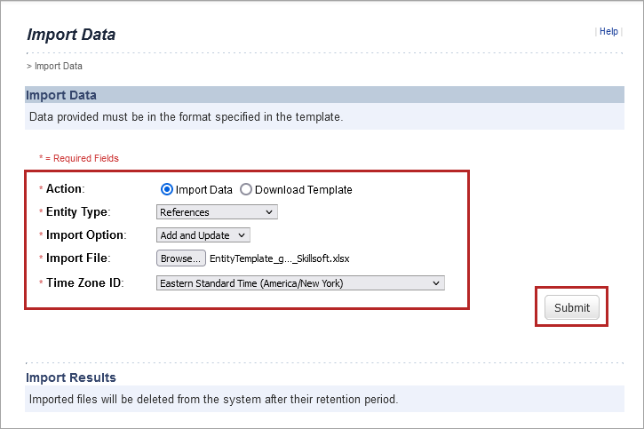 Time Zone ID field on import data page