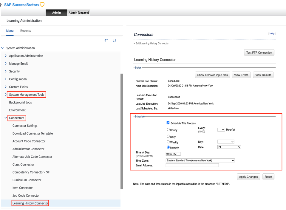 Learning history connector page