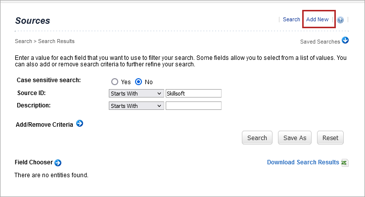 Add new button on sources page