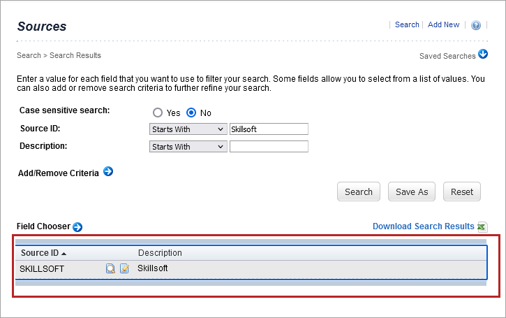 Source ID search for skillsoft