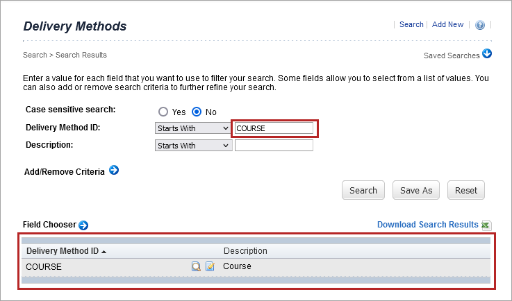 Delivery method ID search