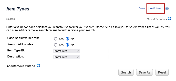 Add new button on item types page