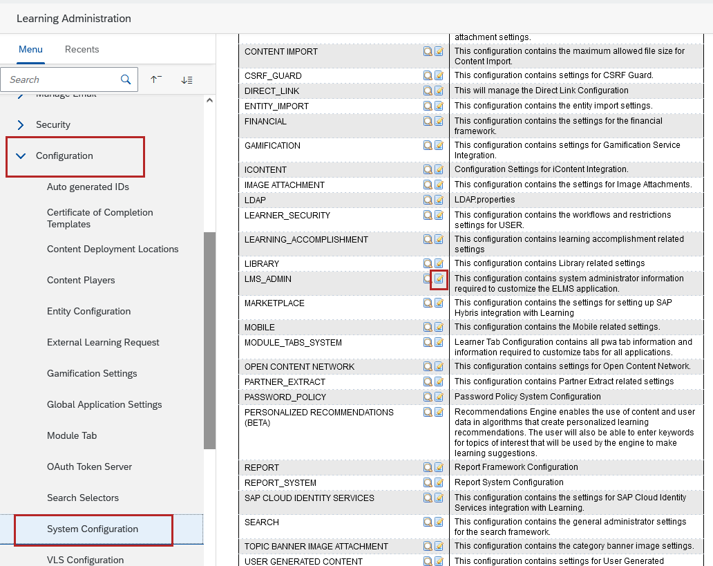 LMS Admin edit button