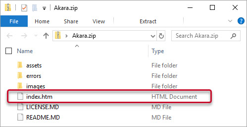 HTML document contained in a zip folder