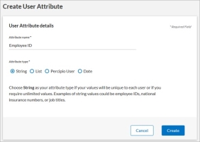 Create user attribute page. Fields for attribute name, and type.