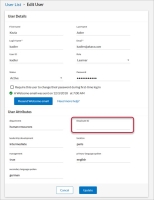 Edit user page. Employee ID field is highlighted.