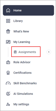 Screenshot of Assignments option in the left navigation bar