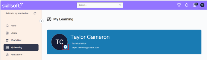 Screenshot of My Learning page. Banner on top has a place to add a profile picture.