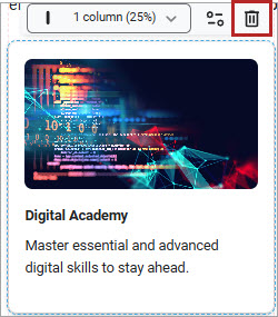 A block with the menu bar across the top and the delete button highlighted.