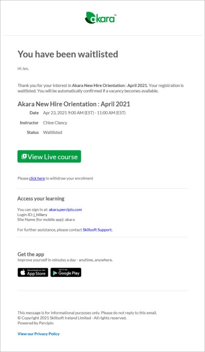 You have been waitlisted email