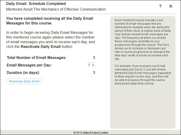 Daily Email: Schedule Completed window