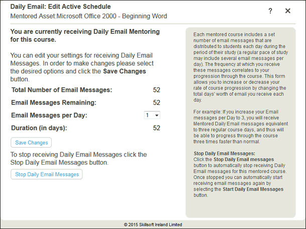 Daily Email: Edit Active Email Schedule window