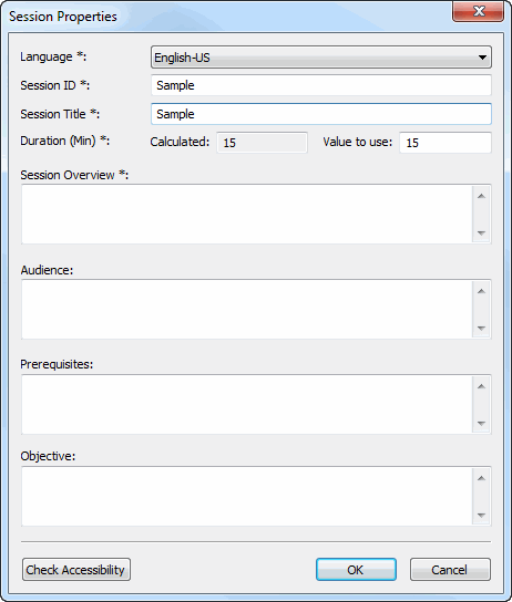 Session Properties dialog box