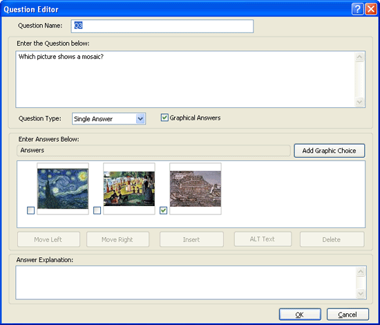 Question Editor with graphic answers