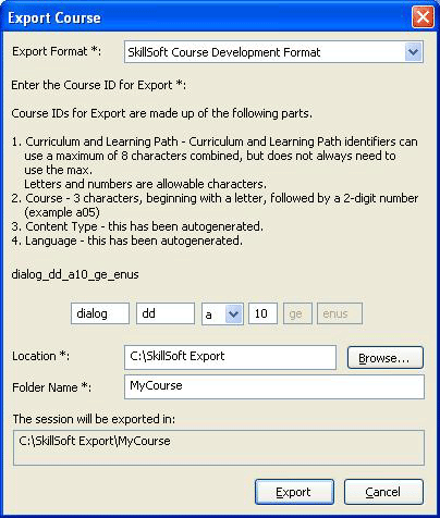 Export Course dialog box