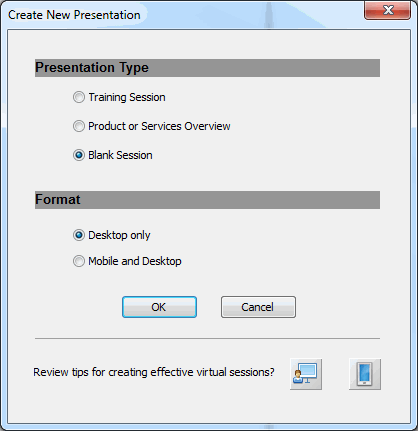 new presentation dialog box