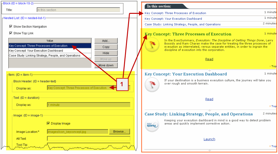 Correlation between the block in the Deisgn Pane with the block displayed in the Quick Preview Pane