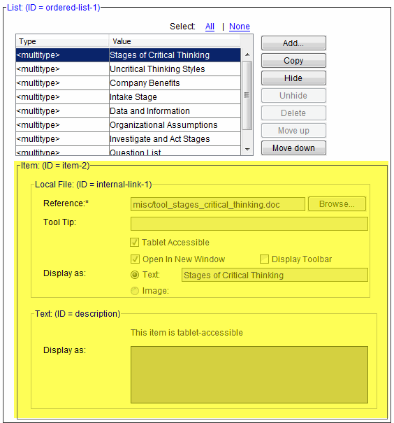 Ordered Lists - Fields associated with an item display under the table