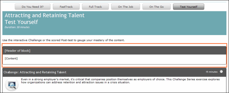 Test Yourself and On the Go pages - One column pages
