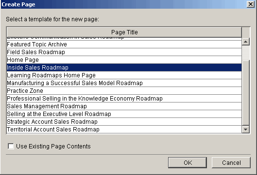 Create Page dialog - Selecting a template
