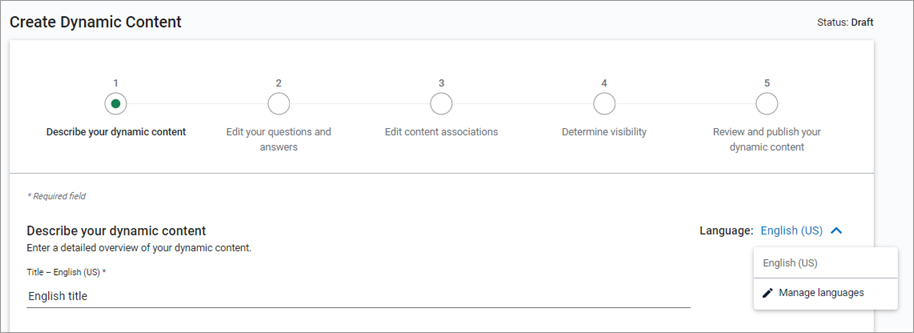 Describe dynamic content page from the create dynamic content workflow