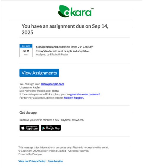 Assignment due reminder email