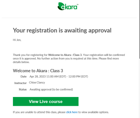 Registration awaiting approval email