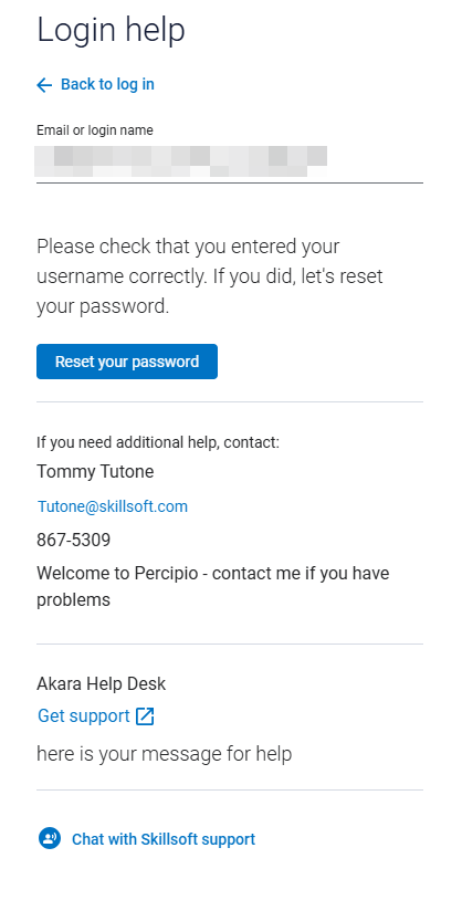 Login help page showing the maximum of three help options available.