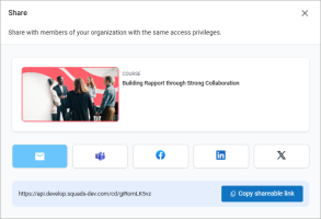 Screenshot of the share pop-up when you choose to share a book from the book player. Options to share book or share a chapter/section.