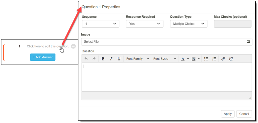 Question properties page