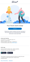 Email template #2 with rocket image and headline: Your future starts today.