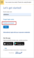 Percipio login page. There is a button to Create an Account