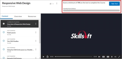 Example of a course page with the minimum test score needed for completion.