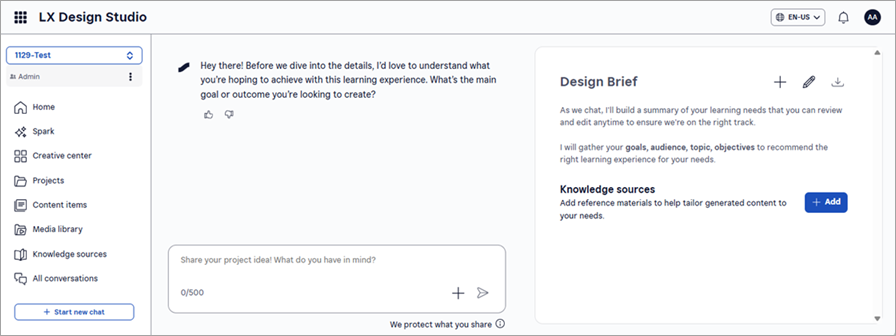 The Design Assistant with a left pane where you can enter text explaining what you want to do and a right pane that summarizes your results.