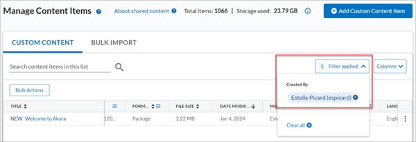 Custom content filter