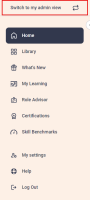left navigation bar. At the top there is a button to switch to my admin view.