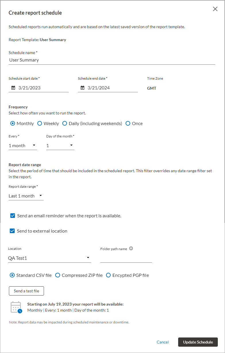 Create report schedule