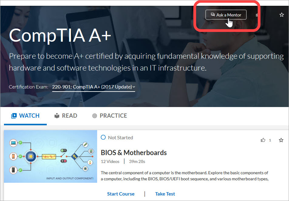 Ask a mentor feature on channel page
