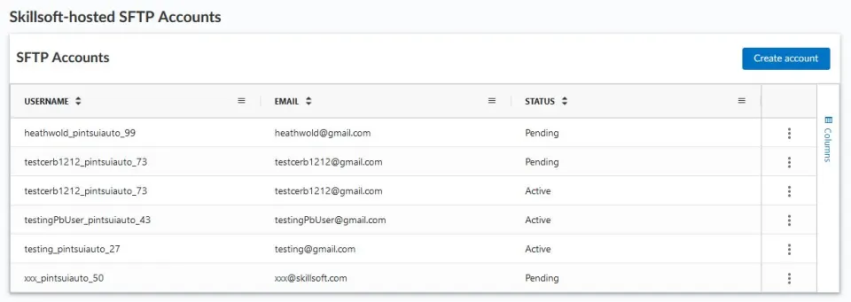 SFTP accounts listing