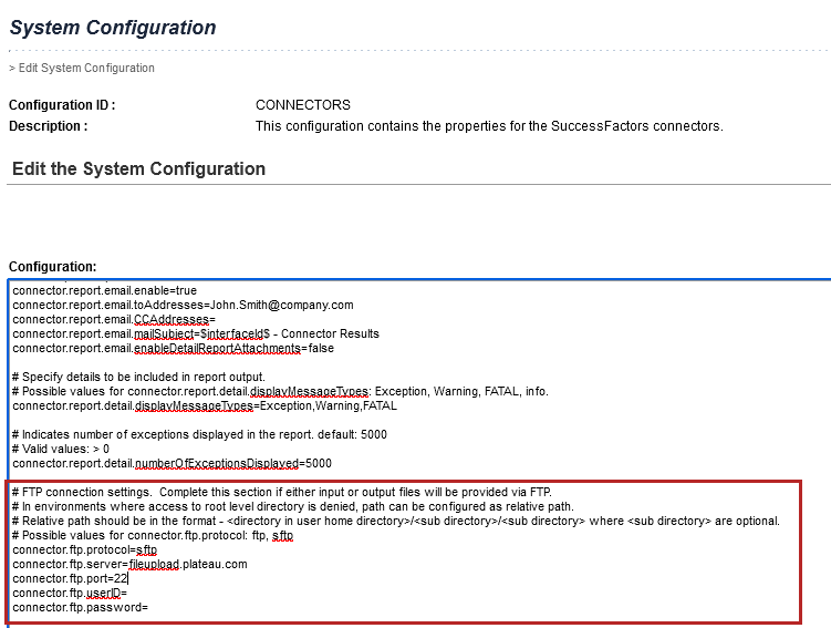 FTP connection settings